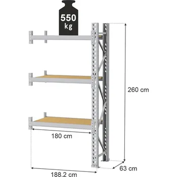 Dílenský regál Regál skladový MAGO HX (V: 260, Š:63, D:188,2 cm) s nosností 550 kg/ modul rozšíření