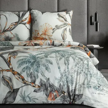 Povlečení Povlečení 160x200 cm saténové s květinovým vzorem, krémové a oranžové