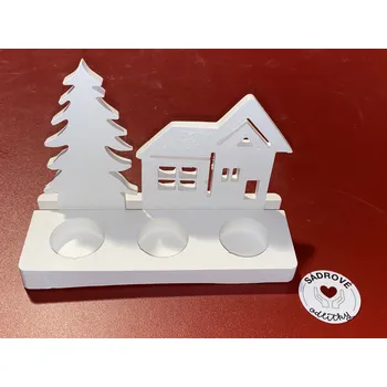 Svícen HandMade by JaJa Sádrový odlitek - svícen na 3 svíčky (strom + dům)