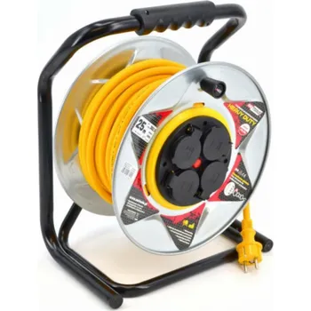 Prodlužovací kabel AWTools prodlužovací kabel kovový buben žlutý Heavy Duty 25m 3x2,5mm 16A, 3680W, IP44 neopren (AW70262)