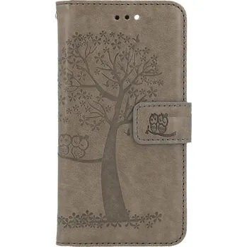 Pouzdro iPhone SE 2022 knížkové Šedý strom sovičky (kryt neboli obal na iPhone SE 2022)