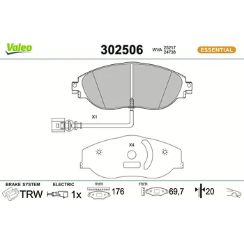 Brzdová destička Sada brzdových destiček, kotoučová brzda VALEO 302506