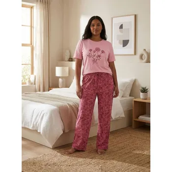 Dámské noční prádlo Sinsay - Dvoudílné bavlněné pyžamo - růžová - 412AM-30X - 412AM-30X-XXL