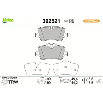 Brzdová destička Sada brzdových destiček, kotoučová brzda VALEO 302521