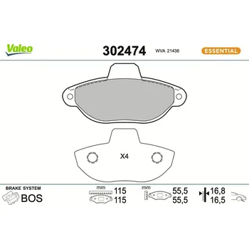 Brzdová destička Sada brzdových destiček, kotoučová brzda VALEO 302474