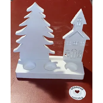Svícen HandMade by JaJa Sádrový odlitek - svícen na 3 svíčky (strom + velký dům)