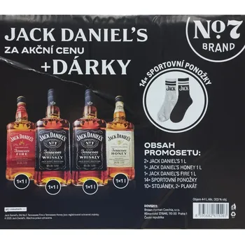 Whisky Jack Daniel´s promoset (2x No.7 40% 1 l + 1x Fire 35% 1 l + 1x Honey 35% 1 l + 14x sportovní ponožky