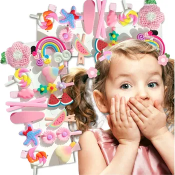 Ozdoba do vlasů Ručně vyráběná sada 14 barevných dětských sponek do vlasů z kovu a plastu, délka 5-7 cm