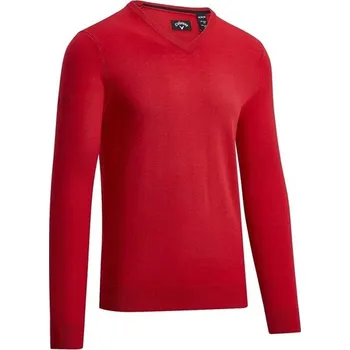 Pánské oblečení Callaway Callaway Ribbed Merino V-Neck Sweater BRIGHT TANGO RED velikost - S, XL, XXL