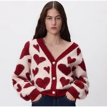 Dámský svetr Reserved - Kardigan se srdíčky - vícebarevná - 831IP-MLC - 831IP-MLC-M