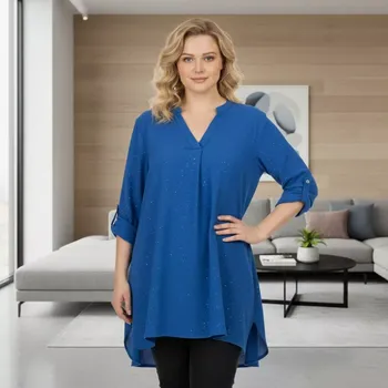 Dámská tunika Dámská dlouhá tunika Lea modrá barva s třpytkami