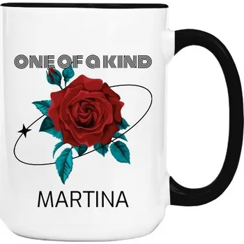 Hrnek velký barevný s potiskem One of a Kind červená růže se jménem