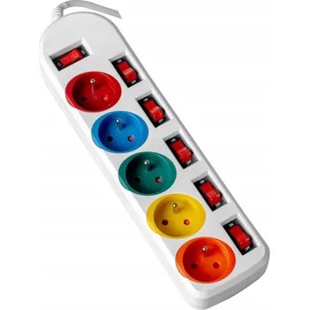 Napájecí kabel Barevný prodlužovací kabel 2m 5 zásuvek s vypínači