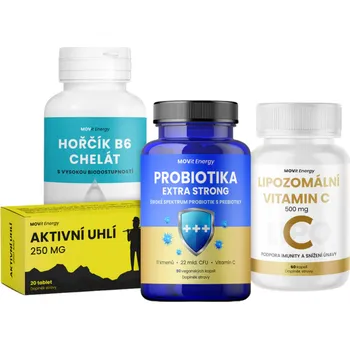 MOVit Energy Cestovní pohotovost (Hořčík, probiotika, vitamin C, uhlí) Stabilní trávení a pevné nervy i na cestách