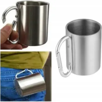 Termohrnek OCELOVÝ TERMOHRNEK TURISTICKÝ S KARABINOU 220ML