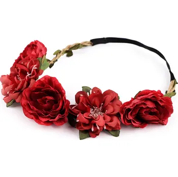 Náramek Pružná čelenka do vlasů s květy, malé, 3 červená jahoda