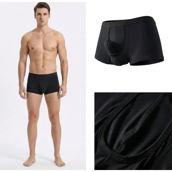 Pánské spodní prádlo Erotické černé viskózové boxerky s váčkem pro intimní partie pro penis Velikost: L Přírodní buková viskóza