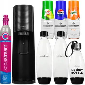 Příprava sody Výrobník sody Sodastream Terra černý, 3 lahve + 3 sirupy