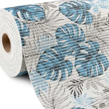 Koupelnová předložka Koupelnová pěnová rohož / předložka PRO-091 Modro-šedé tropické listy - metráž šířka 65 cm