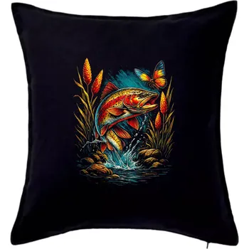 Polštář Obrázek pstruh a motýl - Polštář 50x50 - 50x50 - Pouze potah ( Černá )