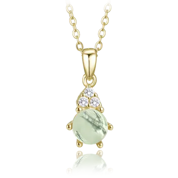 Souprava šperků MINET Elegantní pozlacený stříbrný náhrdelník se světlým mechovým achátem a zirkonem