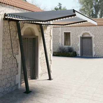 Markýza vidaXL Ručně zatahovací markýza s LED světlem 3,5 x 2,5 m modrobílá