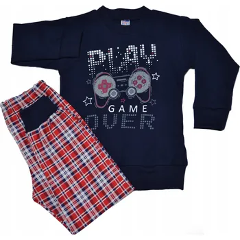 Dámské pyžamo PYŽAMO BAVLNA TMAVĚ MODRÉ/KOSTKOVANÉ S MOTIVEM HERNÍHO OVLADAČE, VELIKOST 104 SUTEX