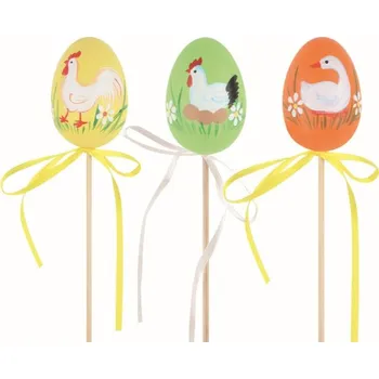 Velikonoční dekorace Velikonoční vejce plastové barevné Zvířátko 6 cm + špejle
