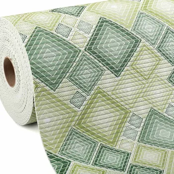 Koupelnová předložka Koupelnová pěnová rohož / předložka PRO-069 Zelené designové čtverce - metráž šířka 65 cm