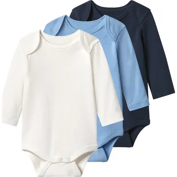 lupilu® Dětské body s dlouhými rukávy s BIO bavlnou, 3 kusy (bílá/modrá, 74/80)