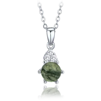 Souprava šperků MINET Elegantní stříbrný náhrdelník s tmavým mechovým achátem a zirkonem