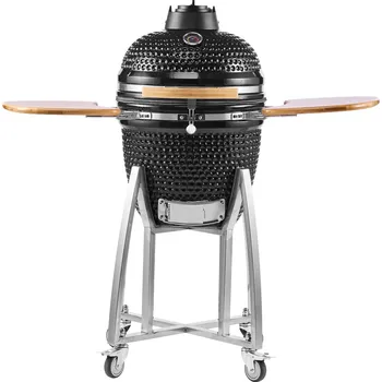 Zahradní gril Vevor Kamado gril na uhlí 450mm keramický, 4 kolečka (2 aret.), teploměr