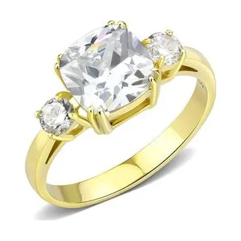 Prsten AL-0049-52 Zlacený ocelový prsten se zirkony