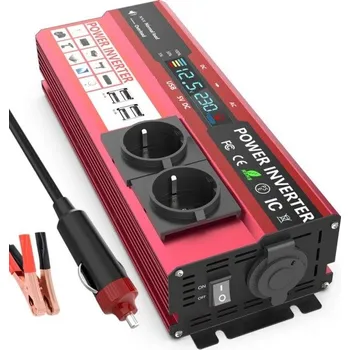 Měnič napětí Měnič napětí 12 V na 230 V 25 x 10 x 6 cm 4000 W LCD displej EU zásuvka USB rychlé nabíjení