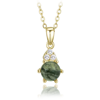 Souprava šperků MINET Elegantní pozlacený stříbrný náhrdelník s tmavým mechovým achátem a zirkonem