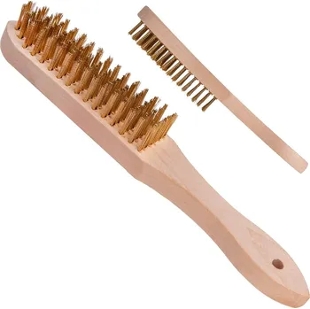 Kartáč ocelový pomosazený, 6 řad, dřevěný, Geko G00733