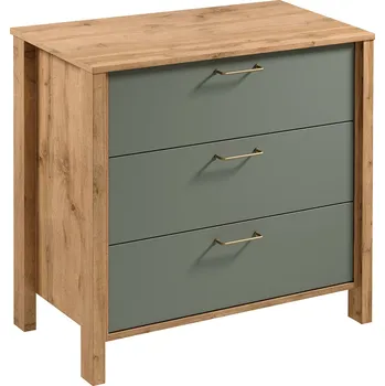 Komoda INDYGO z | komoda K3S | 90 cm | dub wotan/zelená