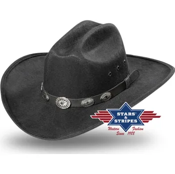Klobouk Stars and Stripes Westernový černý klobouk s ozdobnou stuhou - GARY Velikost: L-XL