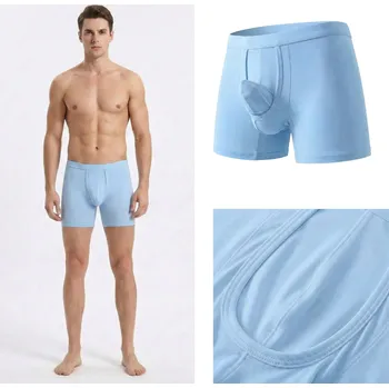Boxerky Erotické modré viskózové boxerky s váčkem pro intimní partie pro penis Velikost: L Přírodní buková viskóza