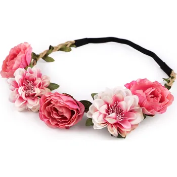 Čelenka Pružná čelenka do vlasů s květy, barva 2 jahodová světlá