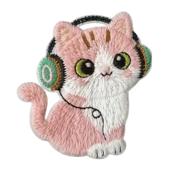 Nášivka Nažehlovací nášivka - kočka se sluchátky IV (4,5 x 6,0 cm)