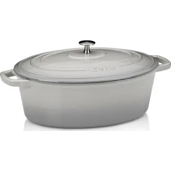 Hrnec Kela Pekáč litinový oválný s poklicí CALIDO, světle šedá, 35 x 26 cm