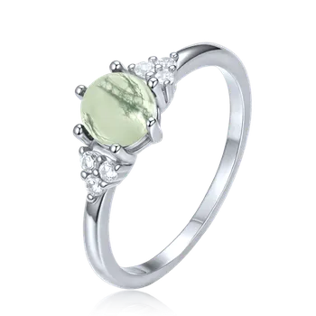 Módní doplněk MINET Elegantní stříbrný prsten se světlým mechovým achátem a zirkonem vel. 55