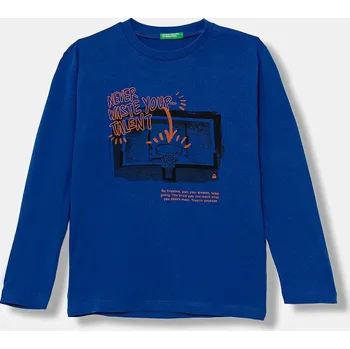 Dětské bavlněné tričko s dlouhým rukávem United Colors of Benetton 35RYC10QQ.G.seasonal modrá 55X, vel. 170