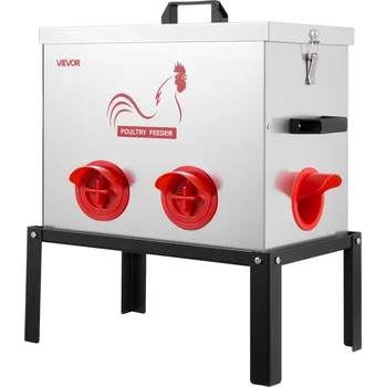 krmítko pro hospodářská zvířata Vevor Automatický krmič pro drůbež 18.14 kg, 6 otvorů, kovový s přihrádkou
