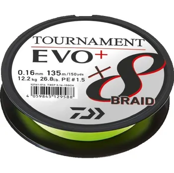Pletená Šňůra Daiwa Tournament X8 Braid Evo+ Chartreuse 900m 0,16mm/12,2kg