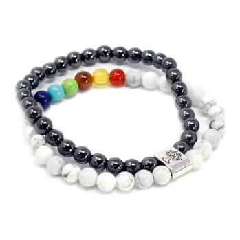 Náramek Náramek dvojitý magnetický, Howlit a čakrové kameny