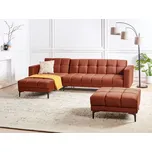 Rohová pohovka červená sametové čalounění 4místná s taburetem pravostranná prošívané sklopné opěradlo s 3 polohami obývací pokoj Beliani