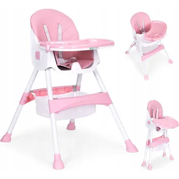 Jídelní židlička ŽIDLIČKA NA KRMENÍ PRO DĚTI DVOJITÝ TÁC POPRUHY RŮŽOVÁ ECOTOYS