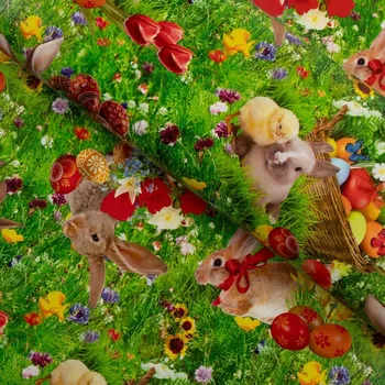 ubrus PVC ubrus Velikonoční zajíčci a kuřátka na louce PV-141 - metráž š. 140 cm